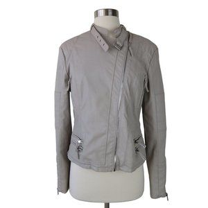 BLANKNYC Women's Tan Faux Leather Asymmetrical Moto Jacket S Vegan Quilted Tucks